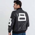 8 Ball Vibrant Black Leather Bomber Jacket - Back