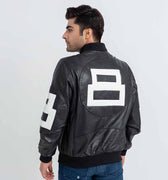 8 Ball Vibrant Black Leather Bomber Jacket - Back