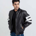 8 Ball Vibrant Black Leather Bomber Jacket - Front