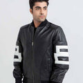 8 Ball Vibrant Black Leather Bomber Jacket - Zipped