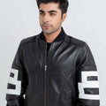 8 Ball Vibrant Black Leather Bomber Jacket - Zoom