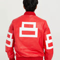 8 Ball Vibrant Red Leather Bomber Jacket - Back