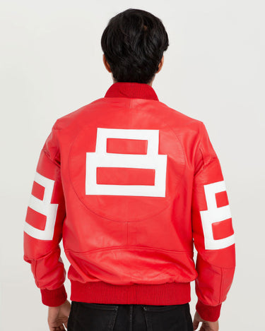 8 Ball Vibrant Red Leather Bomber Jacket - Back