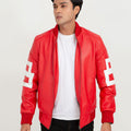 8 Ball Vibrant Red Leather Bomber Jacket - Front