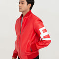 8 Ball Vibrant Red Leather Bomber Jacket - Left