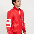 8 Ball Vibrant Red Leather Bomber Jacket - Right