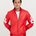 8 Ball Vibrant Red Leather Bomber Jacket - Zipped