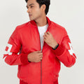 8 Ball Vibrant Red Leather Bomber Jacket - Zoom