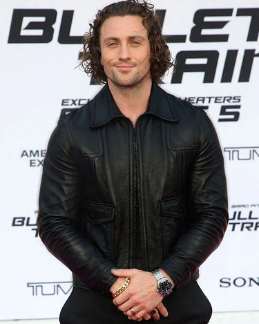 Aaron Taylor Johnson Black Leather Jacket - Front