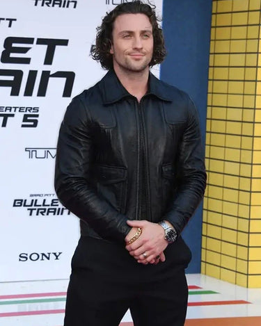 Aaron Taylor Johnson Black Leather Jacket - Side