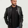 Adan Traditional Two Button Leather Blazer - Front Open