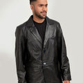 Adan Traditional Two Button Leather Blazer - Front