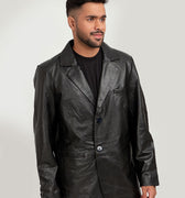 Adan Traditional Two Button Leather Blazer - Front