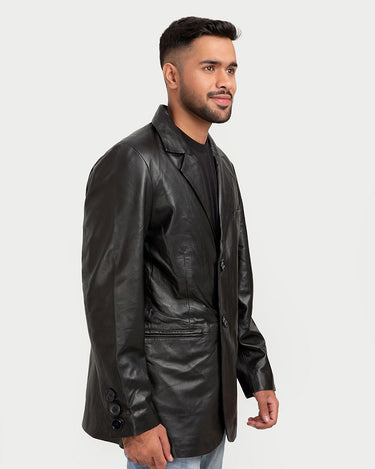 Adan Traditional Two Button Leather Blazer - Right