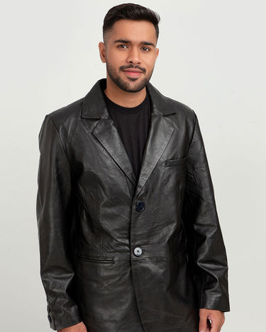 Adan Traditional Two Button Leather Blazer - Zoom