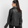 Alexandria Washy Black Leather Moto Jacket - Back