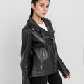 Alexandria Washy Black Leather Moto Jacket - Left