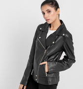 Alexandria Washy Black Leather Moto Jacket - Right