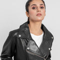 Alexandria Washy Black Leather Moto Jacket - Zoomed