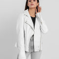 Alexandria Washy White Leather Moto Jacket - Front