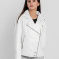 Alexandria Washy White Leather Moto Jacket - Zipped