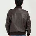 Amenadiel Brown Retro Style Leather Bomber Jacket - Back