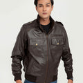 Amenadiel Brown Retro Style Leather Bomber Jacket - Zipped