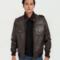 Amenadiel Brown Retro Style Leather Bomber Jacket - Front