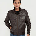 Amenadiel Brown Retro Style Leather Bomber Jacket -  Zipped