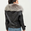 Angel in Disguise Silver Fox Fur Black Leather Jacket - Back