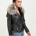 Angel in Disguise Silver Fox Fur Black Leather Jacket - Right