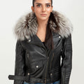 Angel in Disguise Silver Fox Fur Black Leather Jacket - Zoom