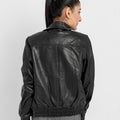 Annamaria Accent Cropped Black Leather Bomber Jacket - Back