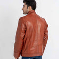 Anslem Hand-Waxed Brown Leather Biker Jacket - Back