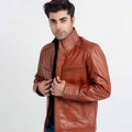 Anslem Hand-Waxed Brown Leather Biker Jacket - Front