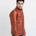 Anslem Hand-Waxed Brown Leather Biker Jacket - Left