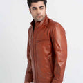 Anslem Hand-Waxed Brown Leather Biker Jacket - Right