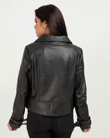 Arabella Moto Black Leather Jacket - Back