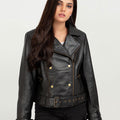 Arabella Moto Black Leather Jacket - Front