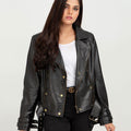 Arabella Moto Black Leather Jacket - Open Front