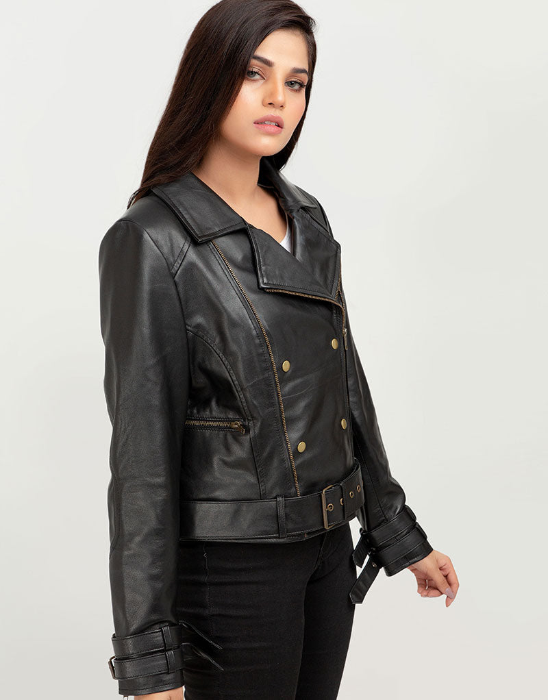 Arabella Moto Black Leather Jacket - Right