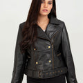 Arabella Moto Black Leather Jacket - Zoom