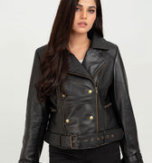 Arabella Moto Black Leather Jacket - Zoom