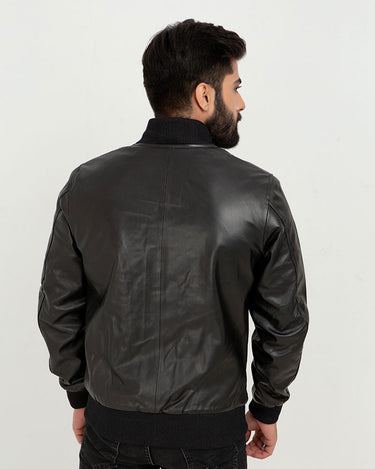 Archer Black Bomber Leather Contemporary Jacket - Back