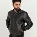 Archer Black Bomber Leather Contemporary Jacket - Buttoned