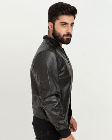 Archer Black Bomber Leather Contemporary Jacket - Right