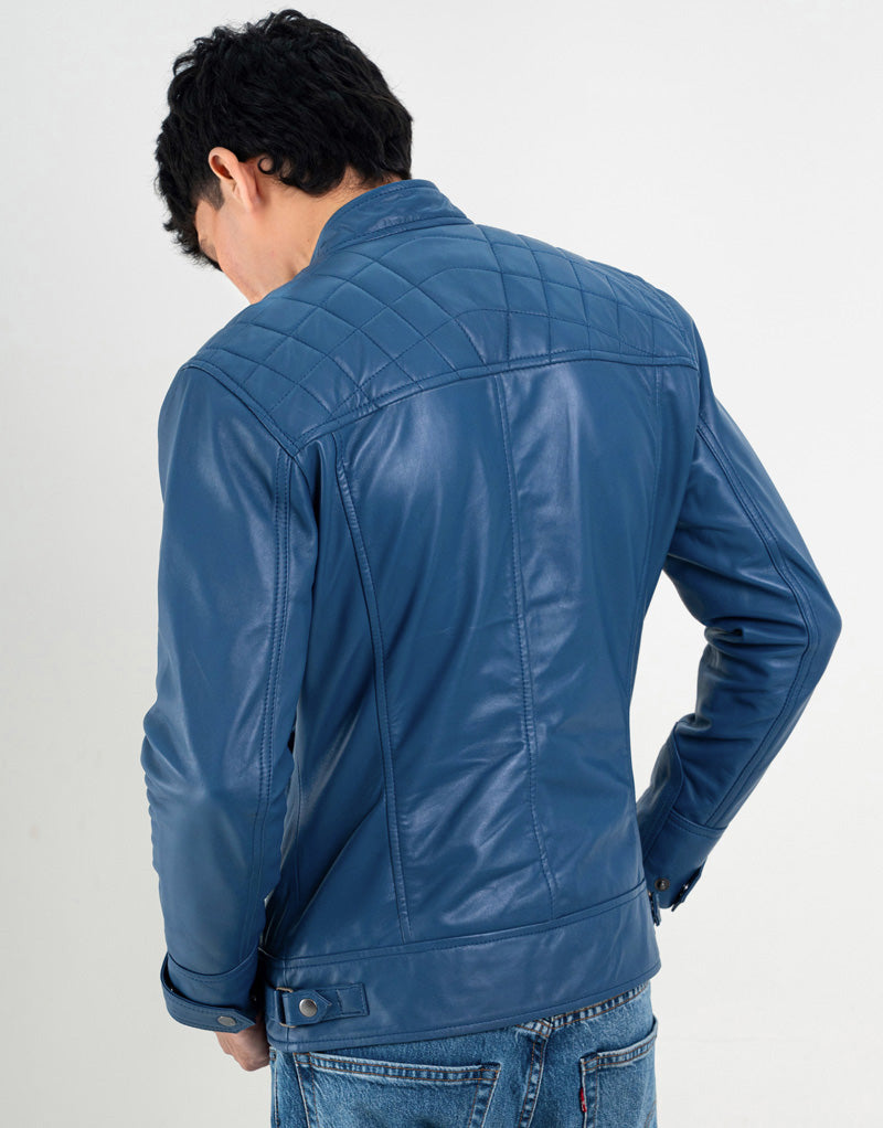 Archer Blue Café Racer Leather Jacket