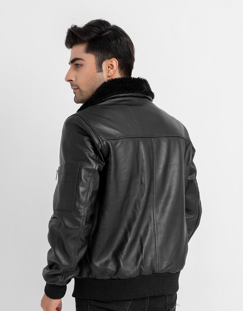 Leather Coat Black Peacoat With Fur Collar Mens Buy Mens Leather