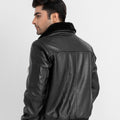 Arctic Wool Embellished Buffer Black Bomber Aviator Jacket - Back