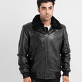 Arctic Wool Embellished Buffer Black Bomber Aviator Jacket - Zipped